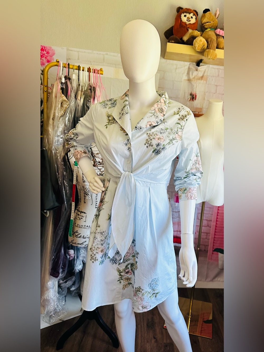 Kaari Blue Women’s Pinstriped Floral Shirt Dress - Picture 4 of 12